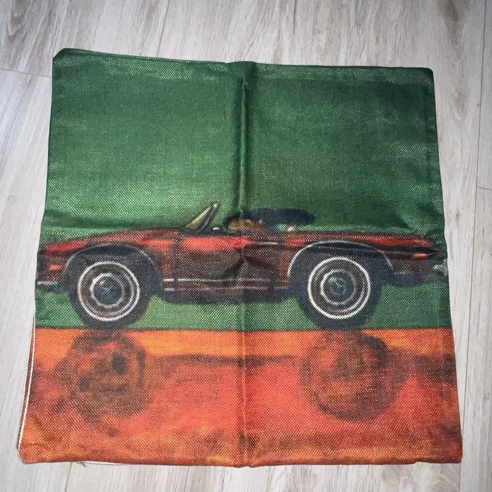 New VTG Throw Pillow Red Convertible  Cars Decorative Pillow Cover Zipper 17x17